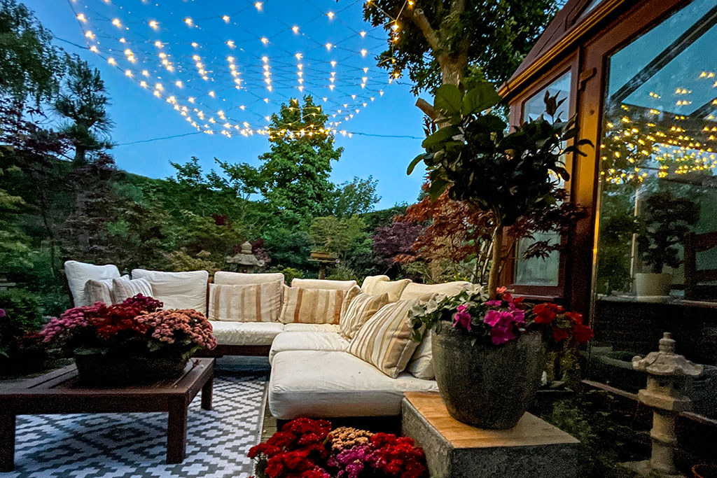 Outside patio with lights