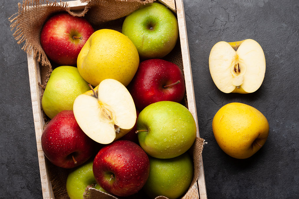 Variety of apples in basket