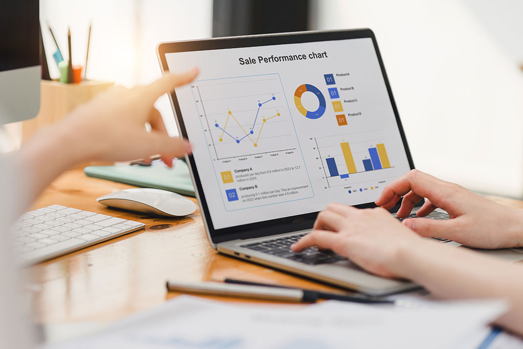Sales performance chart on laptop