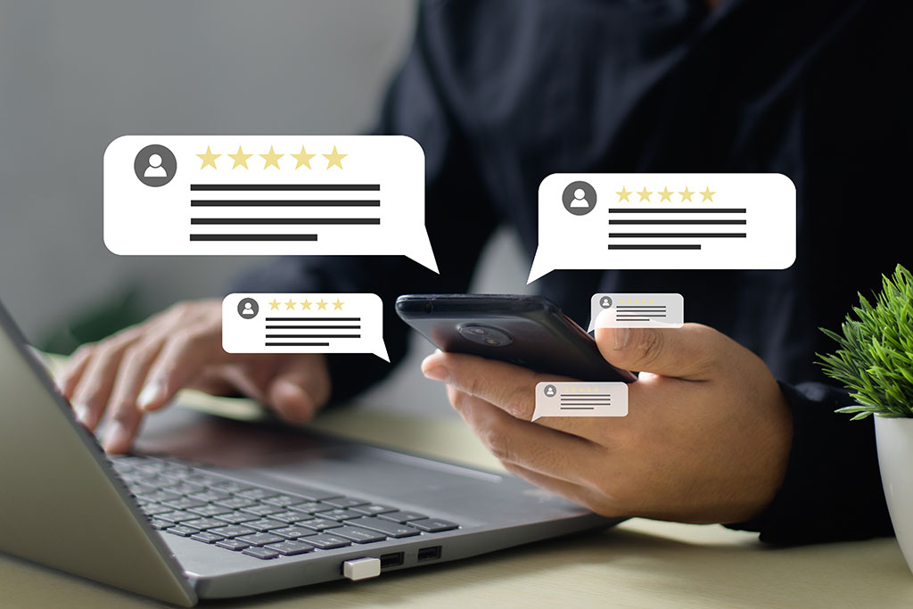 Person looking at business reviews