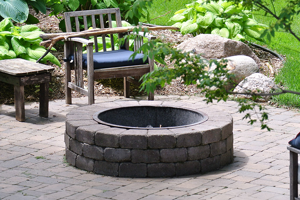 Stone fire pit on patio