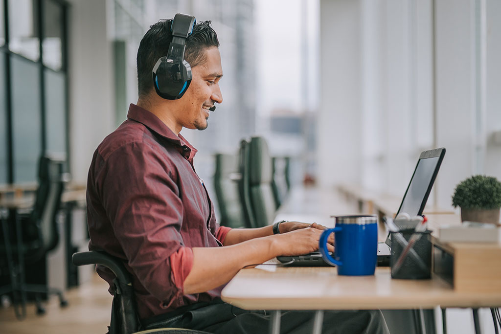 Sales caller happy at work