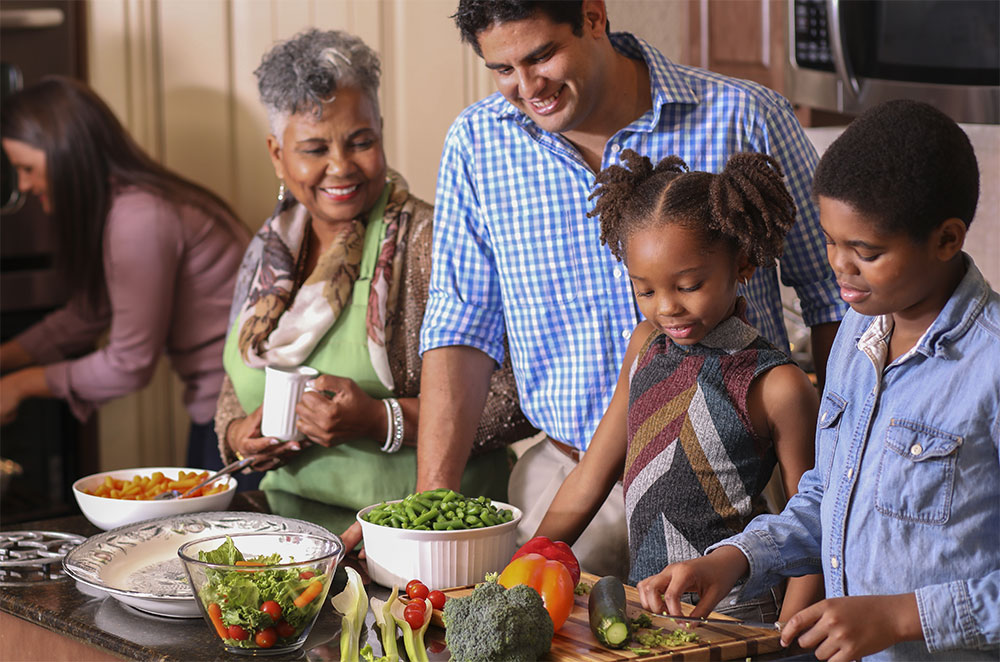 Family cooking together
